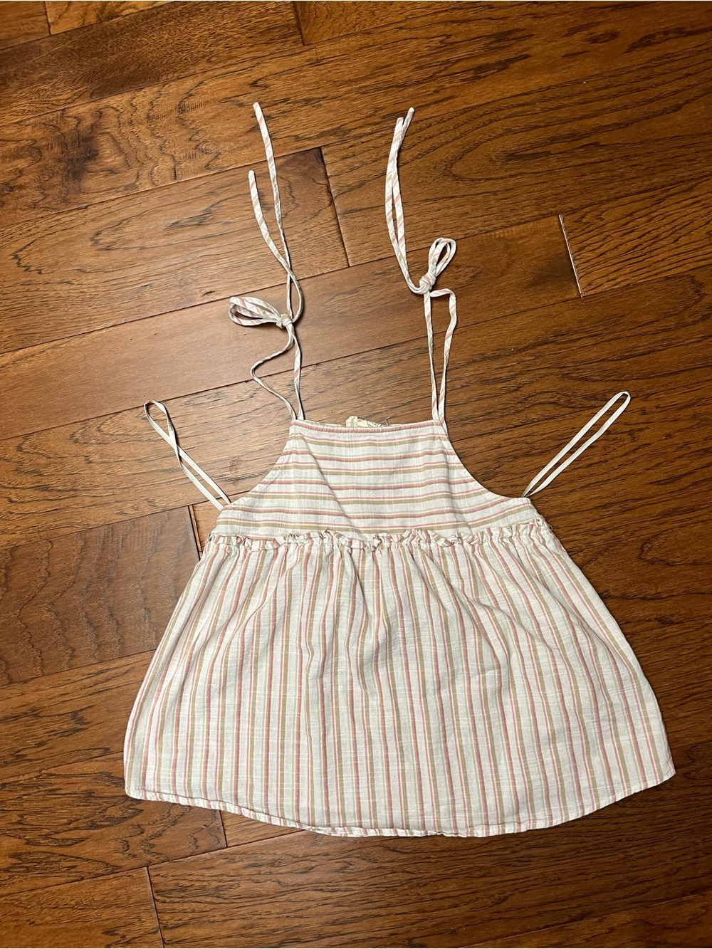 Sweet Wanderer Cotton Cream Tank Top with Pink and Green Stripes